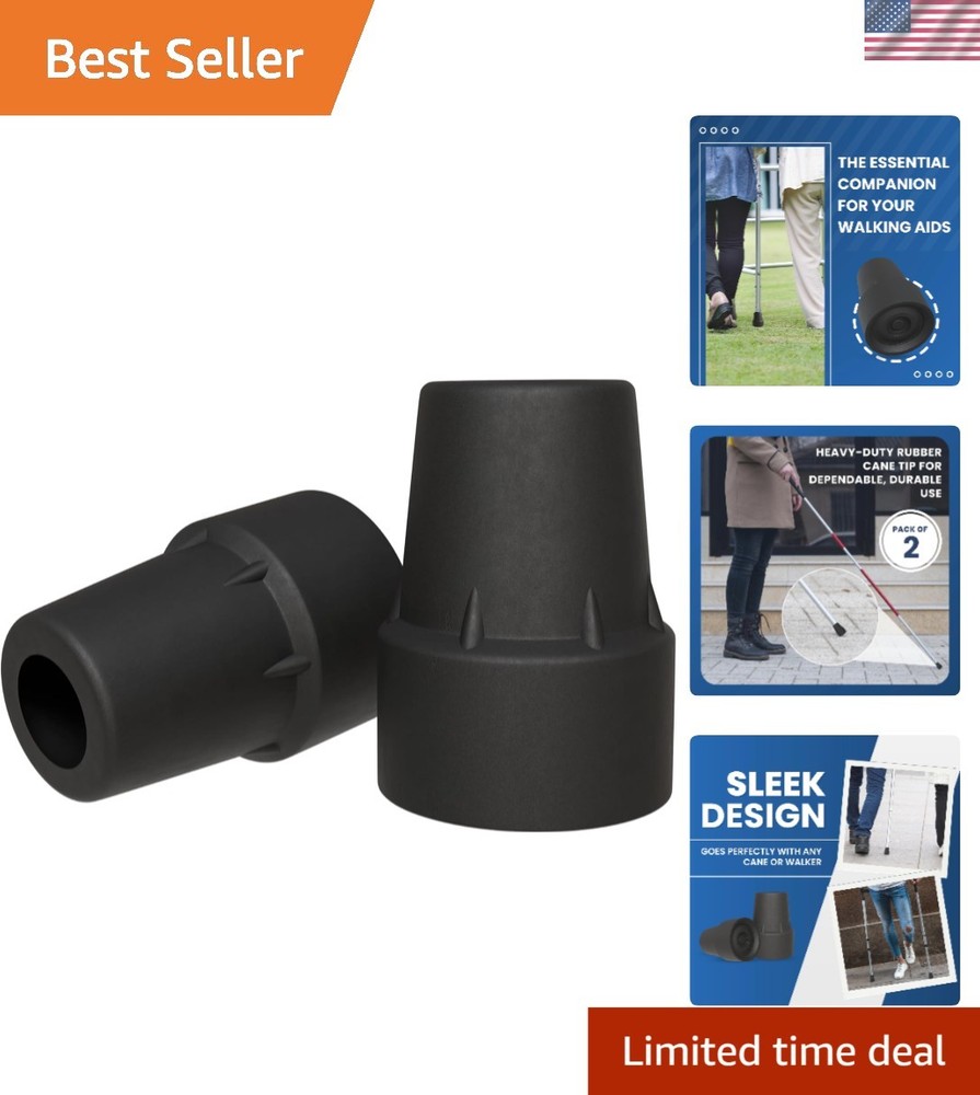 2-Pack 3/4"  Rubber Cane Tips - Durable & Comfortable Non-Slip Design