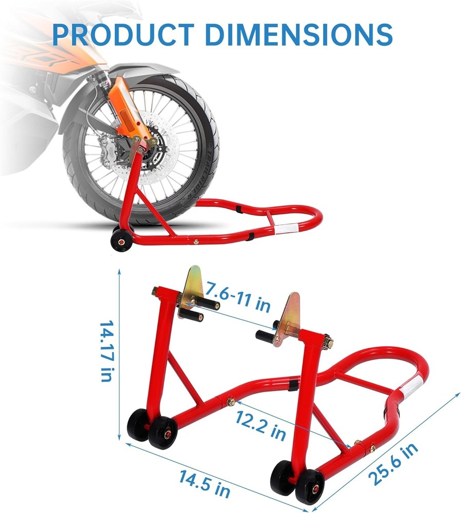 900lbs Motorcycle Front & Rear Stand Combo Universal Wheel Paddock Lift