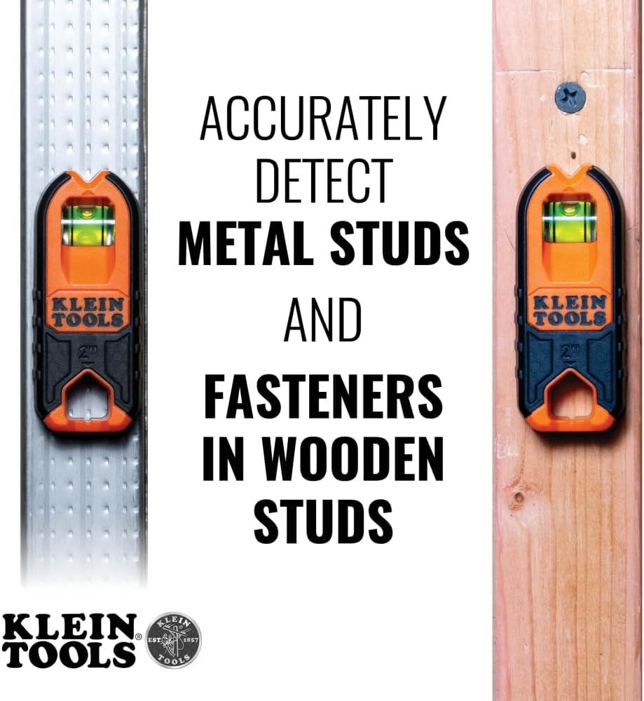 Klein Tools MSF1002 Magnetic Stud Finder and Level, Compact, Wood Orange
