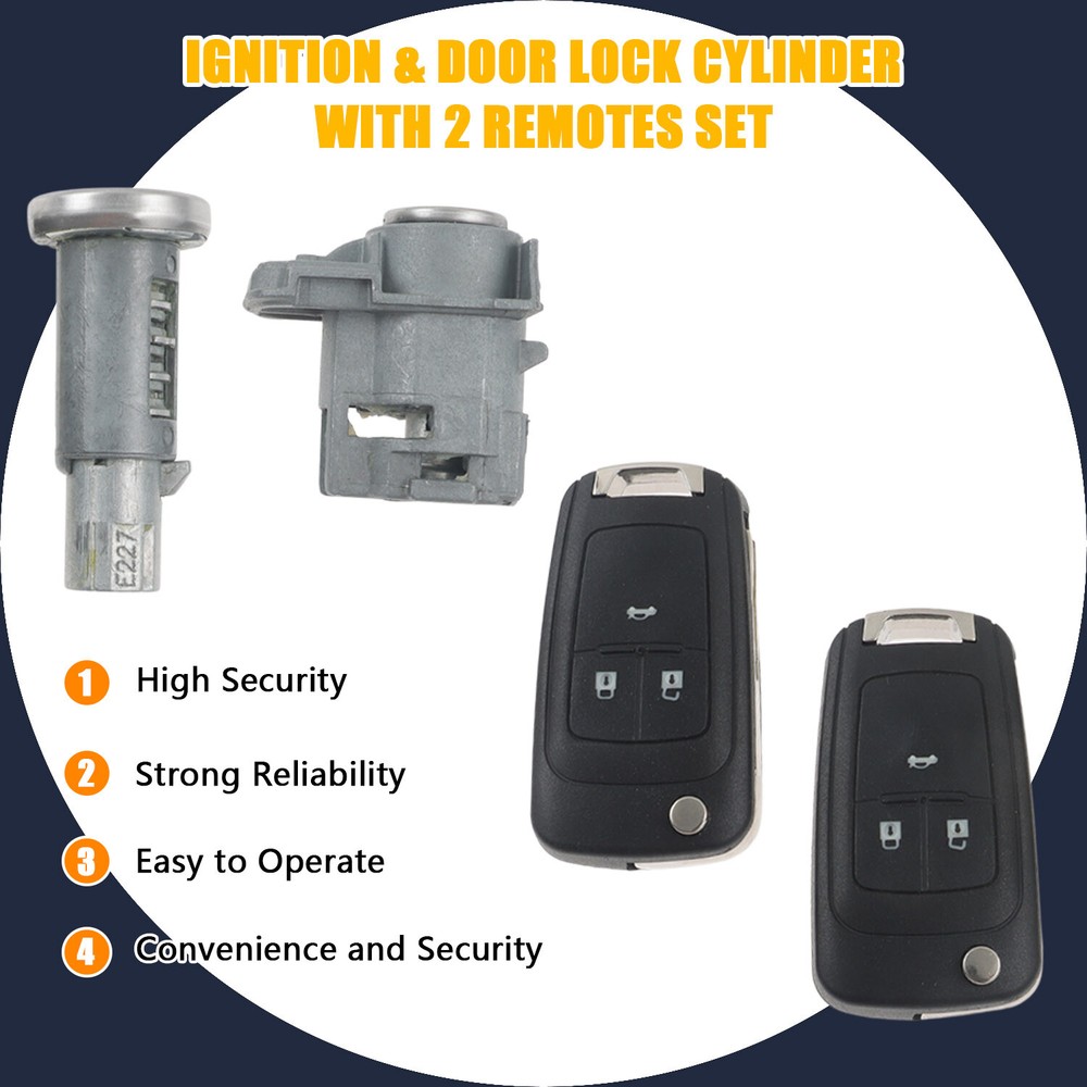 Ignition & Door Lock Cylinder Set with 2 Remotes for 2012-2017 Chevrolet Sonic