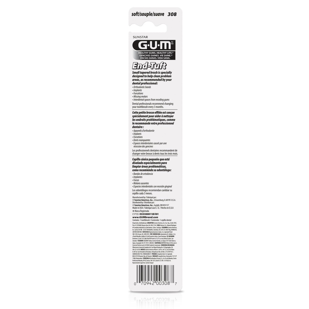 GUM End Tuft Toothbrush 6 Pack Soft Bristles Ideal for Sensitive Teeth