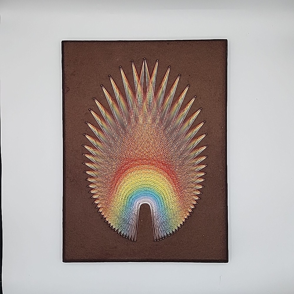 JON KLINE Rainbow "String Mandala" Installation Thread Artwork SIGNED Vtg 16x12"