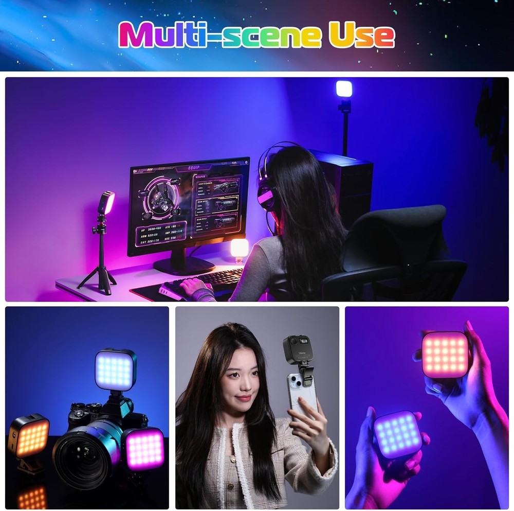 Compact 360° RGB Camera Light with Magnetic Back & Quick Release for Easy Setup