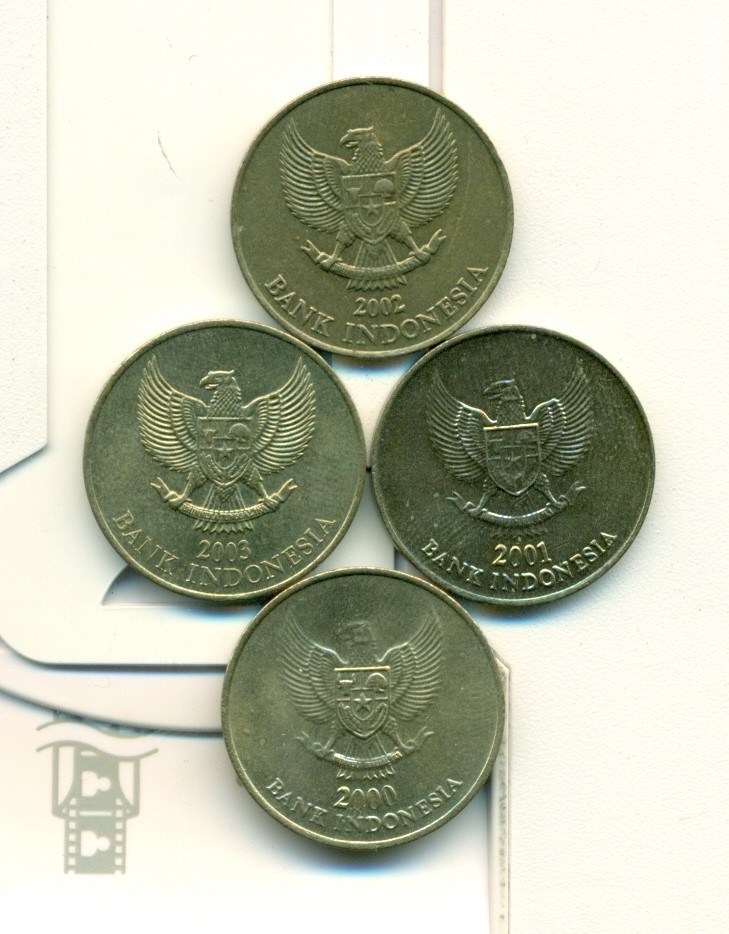 4 DIFFERENT 500 RUPIAH COINS from INDONESIA (2000, 2001, 2002 & 2003)