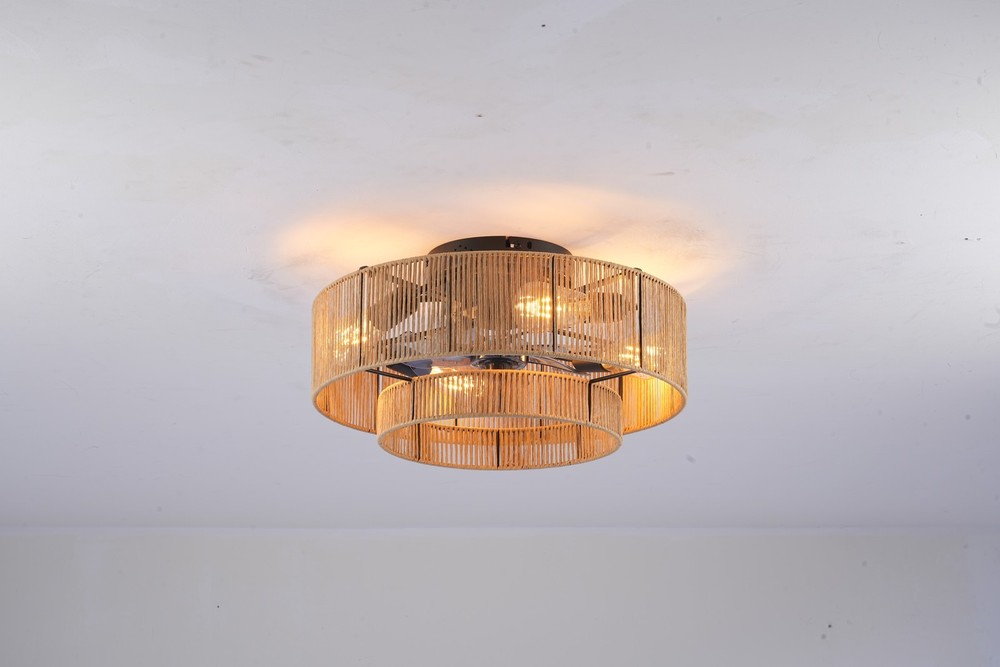 Flush Mount Ceiling Fan with Light & Remote, Matte Black Cage Fan