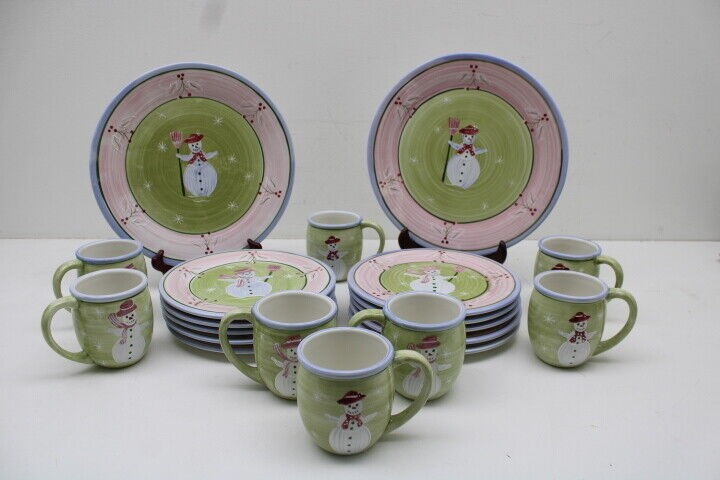 Zrike SNOWMAN Dinnerware Set Plates Cups Serving 20 Pcs Style 9101030