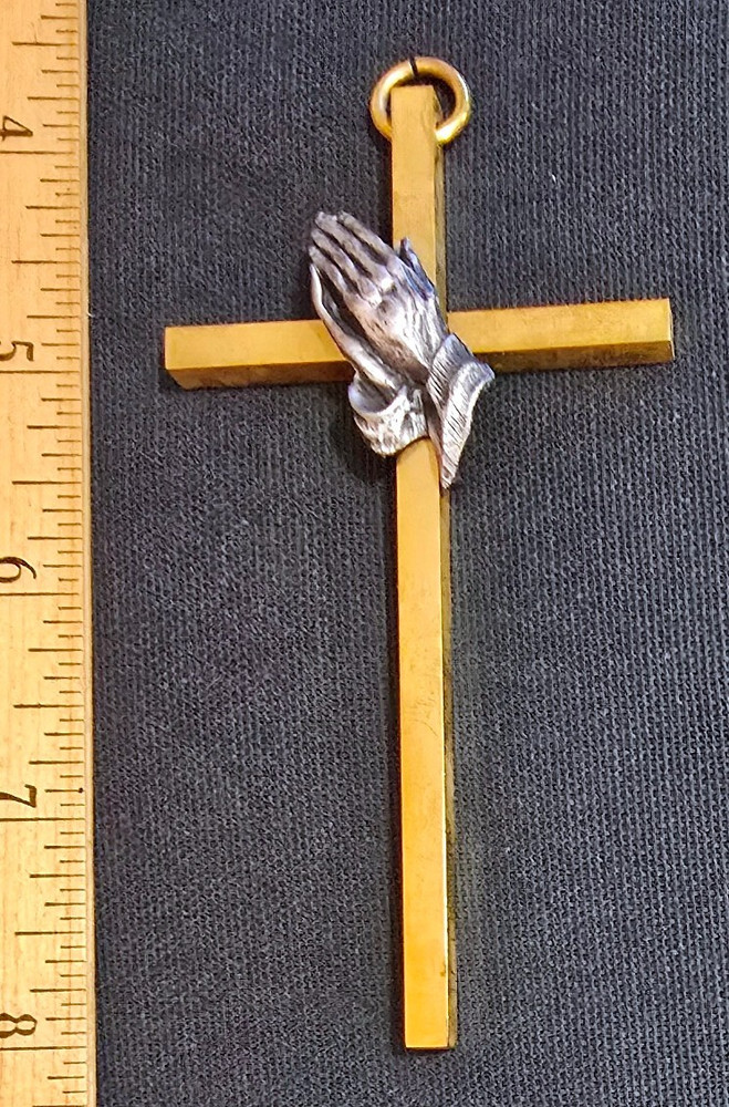 Very Nice Older Praying Hands Cross Hanger