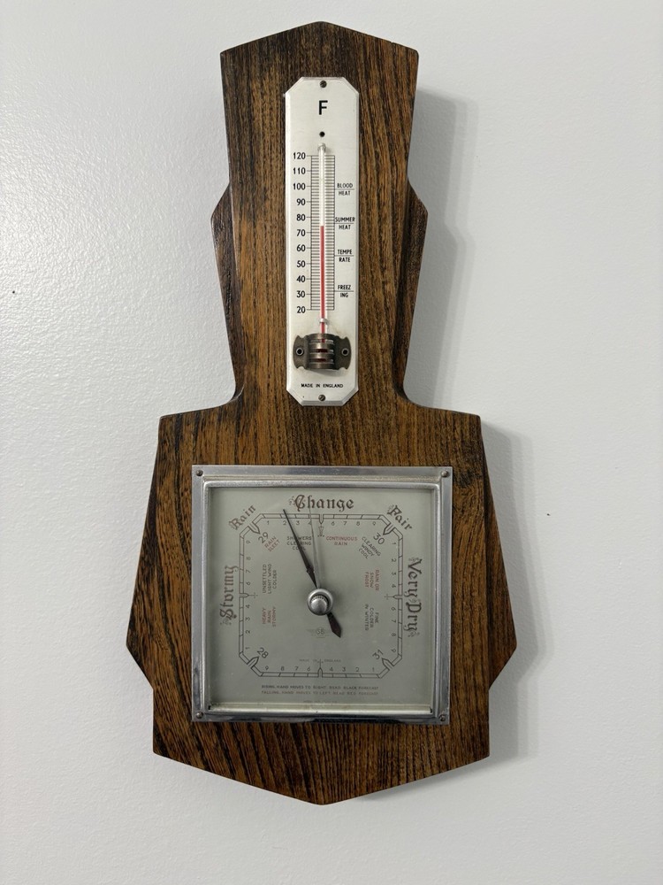 Vintage Wood Wall Thermometer Barometer Combo