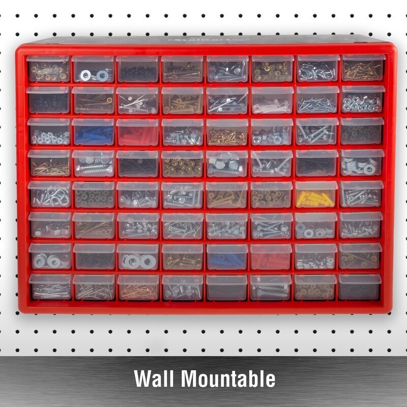 64 Drawer Storage Organizer Plastic Bins Multi Purpose Wall Mount Tool Supplies