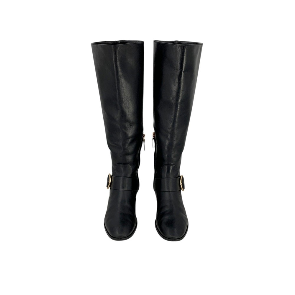 Tory Burch SOFIA BUCKLED Logo Knee High Riding Boot Flat Equestrian 7M Black