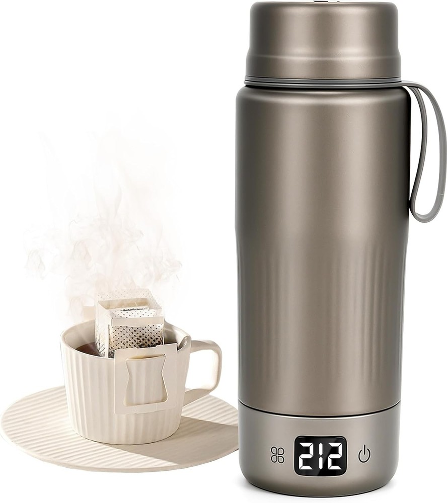 Pure Titanium Travel Kettle Dual Voltage 110V-240V 12 Temp Control 380ML Gray
