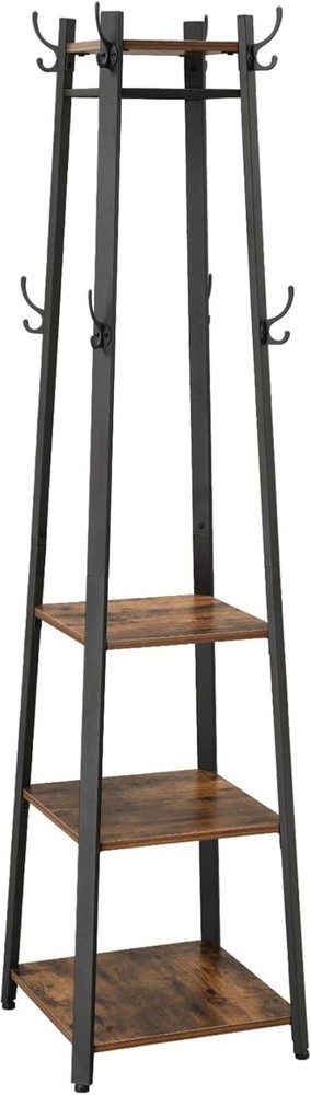 Industrial Coat Rack with 3 Shelves - Rustic Brown & Black Entryway Solution
