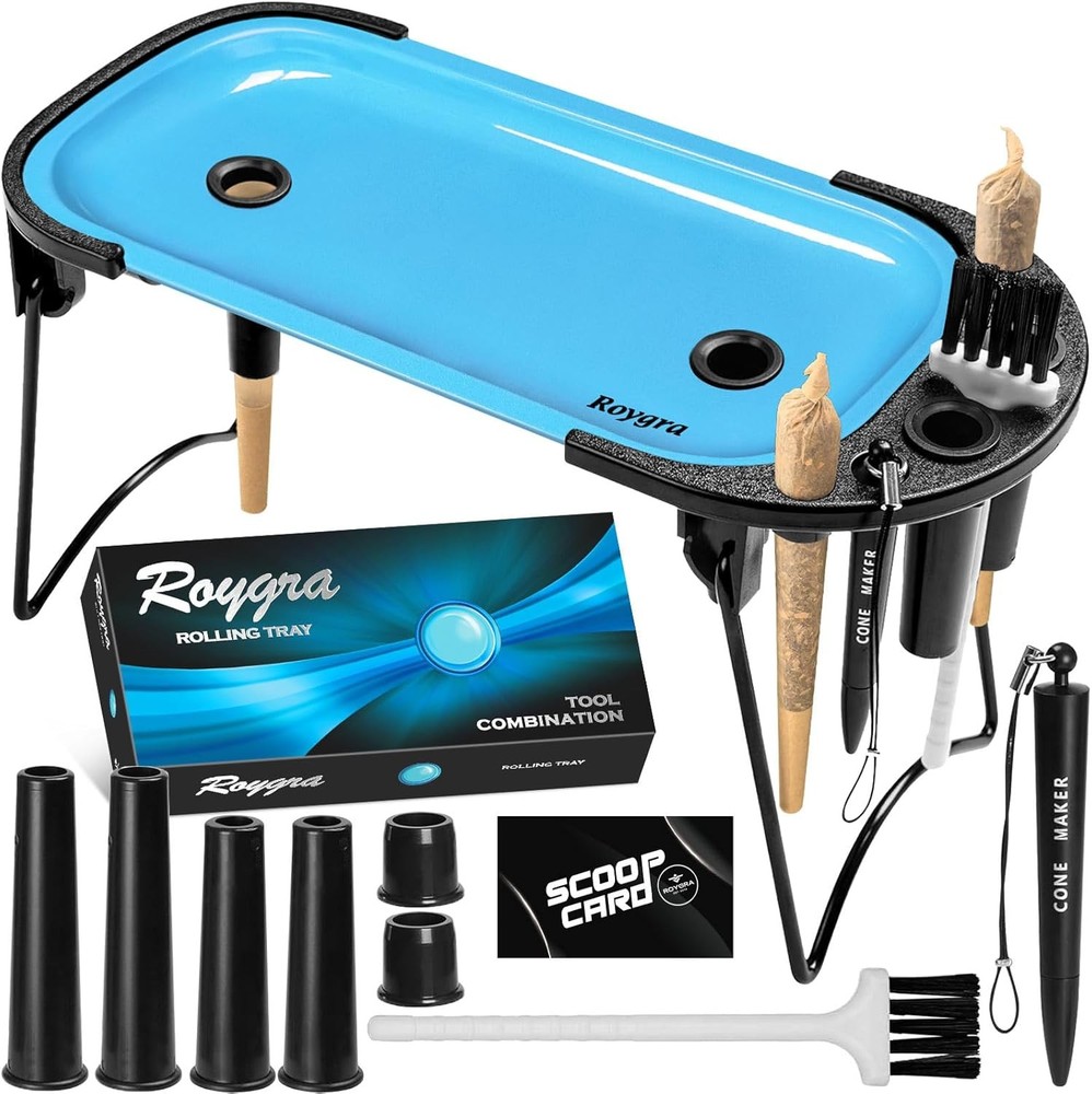 Foldable Rolling Tray Set w/ Cone Loader & Filler Roller Machine Black 9x4"