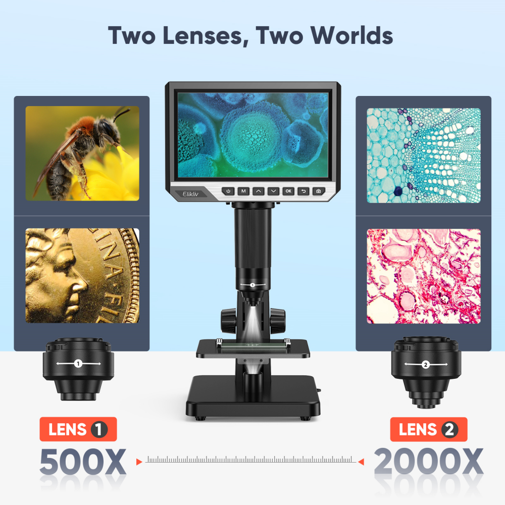 Elikliv 7'' LCD Digital Microscop 2000X Biological Microscope & Remote Control