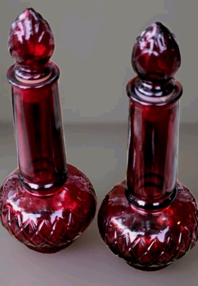 2 Vintage Avon Topaz & Occur Cologne Ruby Red Candle Shaped Perfume Bottle Empty