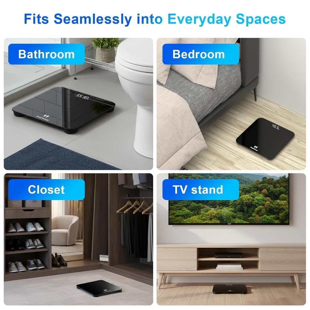 Compact Digital Bathroom Scale with 4-Sensor Accuracy: Safe, Durable & Stylish