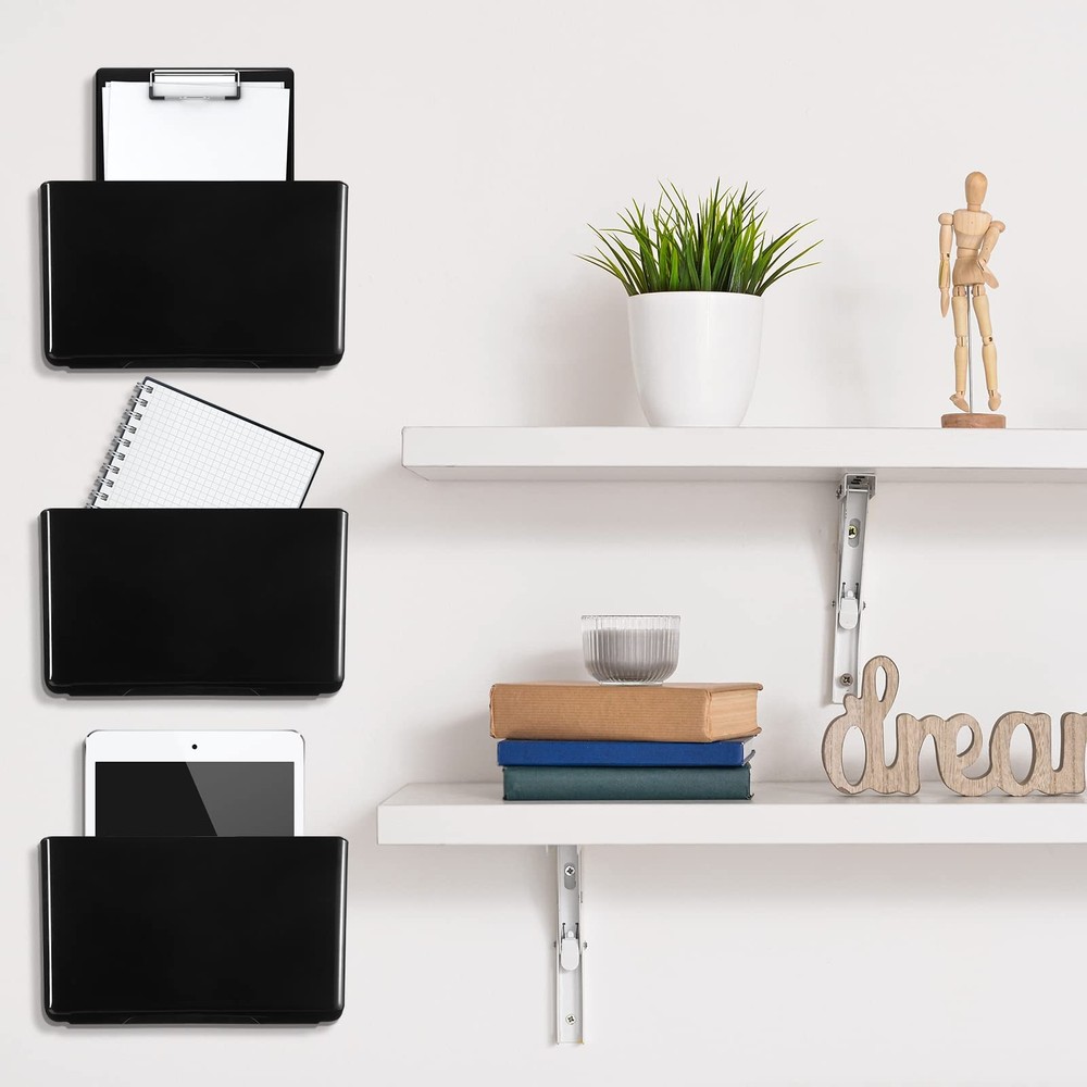 Colarr 8 Pcs Wall File Holder Organizer Plastic Mount Mail Black
