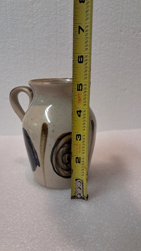 Vintage Handpainted Small Stoneware Pitcher With Handle