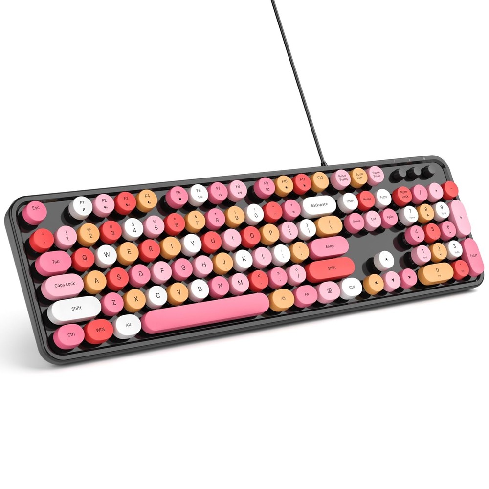 Computer Keyboard Wired, Plug and Play USB Retro Round Typewriter Keyboard, F...