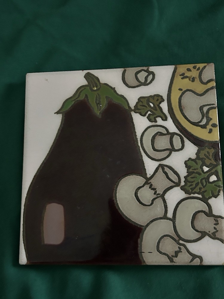 Mag Mor Studios Art Tile. Eggplant with Mushrooms