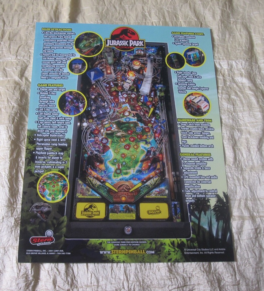 2019 STERN JURASSIC PARK PINBALL FLYER