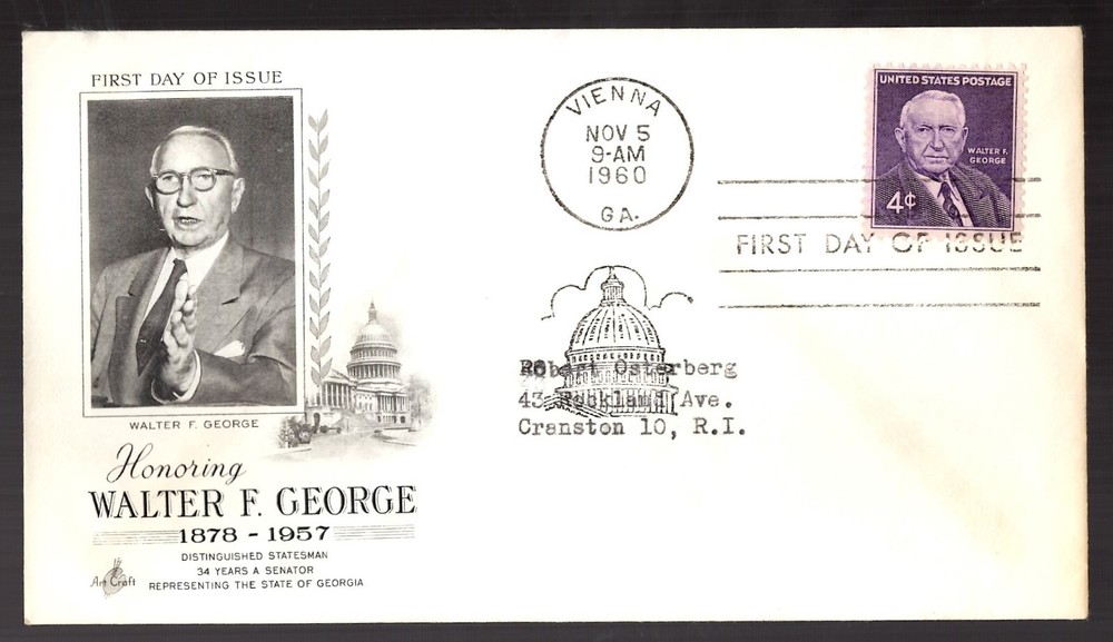 First Day Cover Walter F. George 4 cent 1960