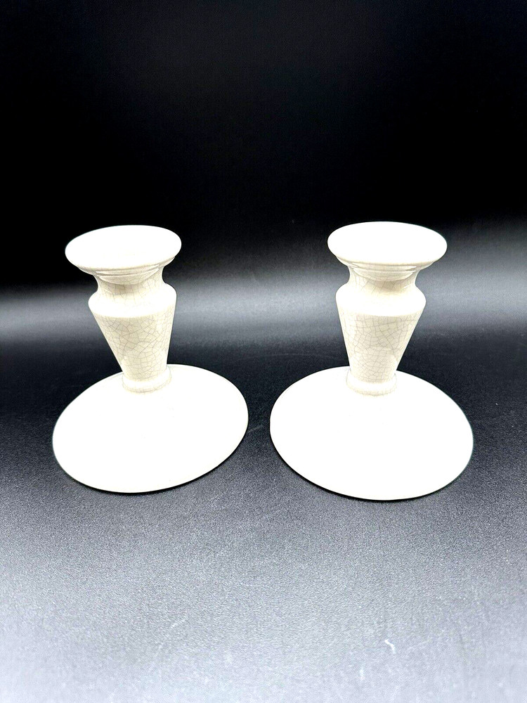 Vintage White Craquelure Candle Holders 1~Pair