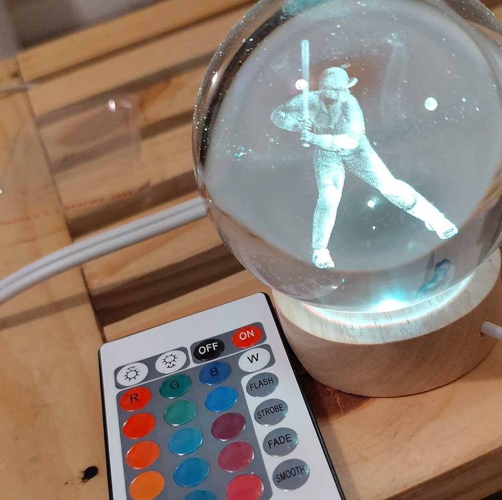 Baseball Player Sphere LED Color Changing Night Light Remote Control Multicolor
