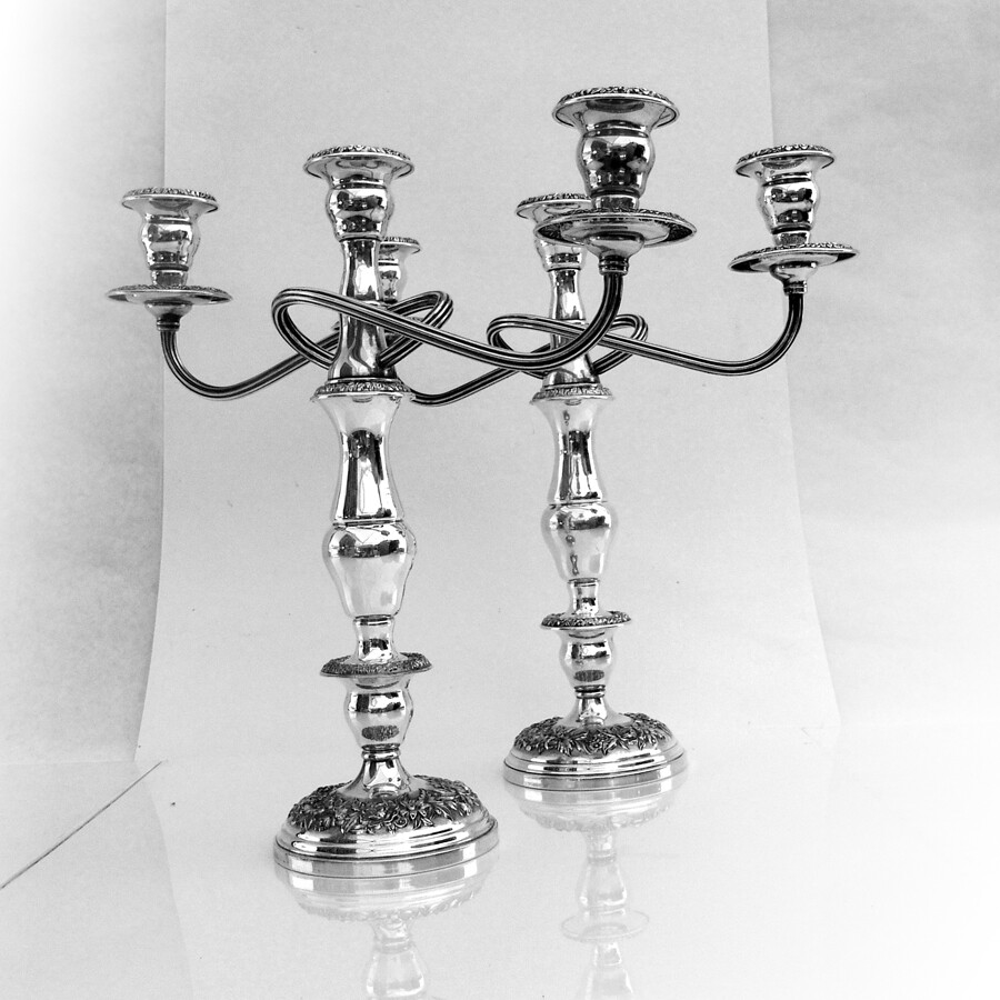 Repousse Three Light Candelabra Pair Kirk Son Sterling Silver