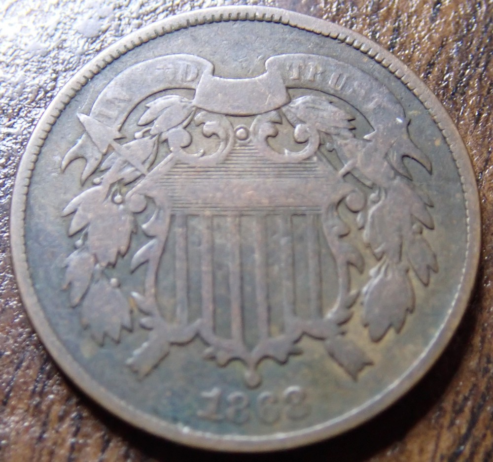 1868 Two Cent Coin (F)
