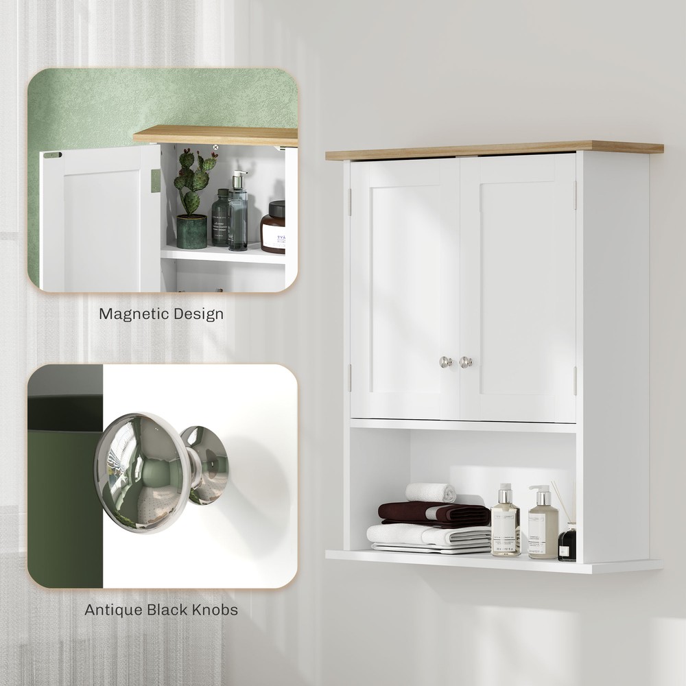 HOMCOM Modern Bathroom Wall Cabinet with 2 Doors, Adjustable Shelf, White