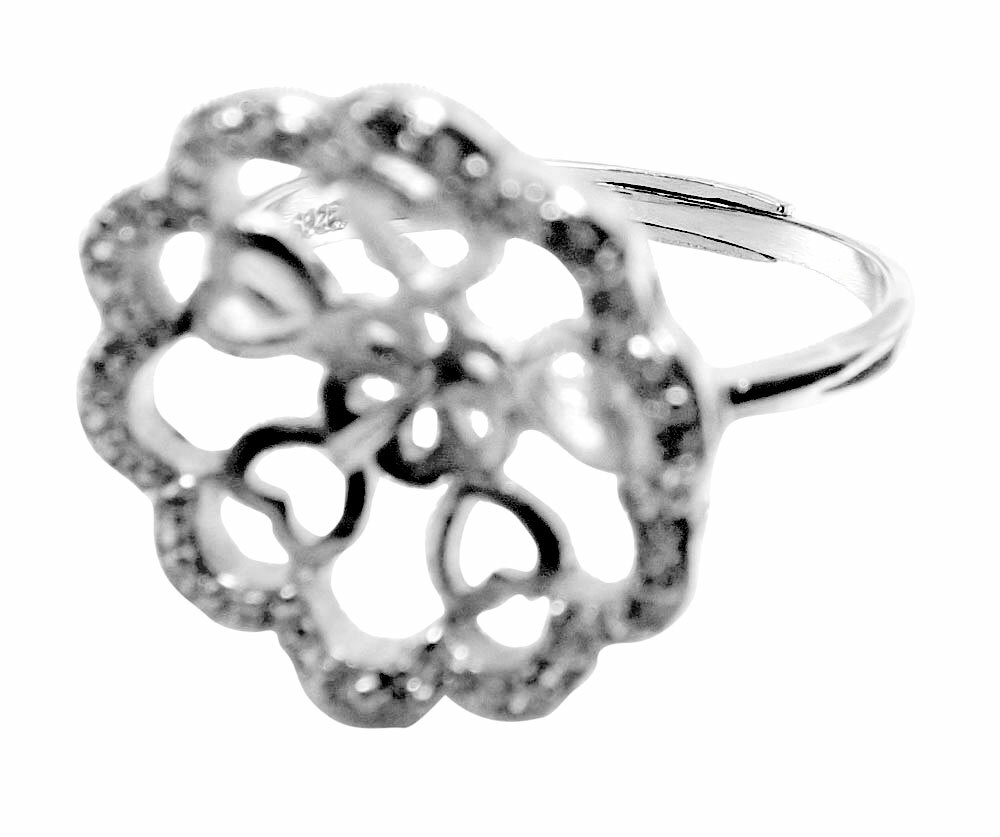 Large Flower Shaped Adjustable Pearl Ring Setting 925S Silver