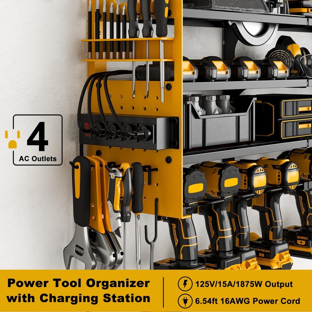 12 Cordless Drill Holder Large Power Tool Organizer Wall Mount with Side Pegb...