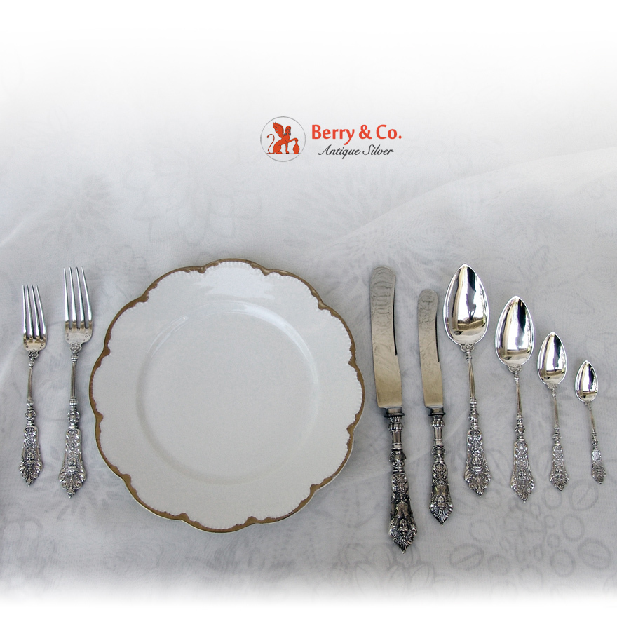 Renaissance Revival Dinner and Luncheon Flatware Set 800 Silver 1900