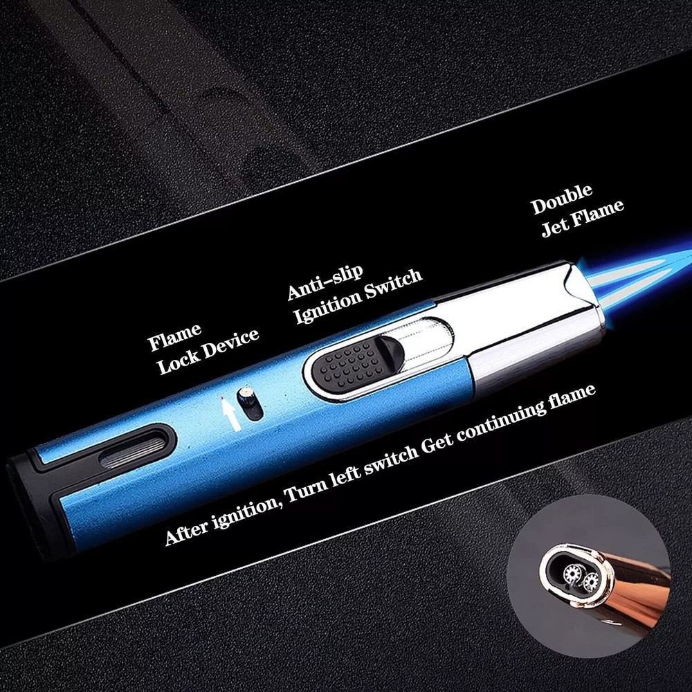 Refillable Butane Torch Lighter Adjustable Pen Lighter Double Flame Lighter Jet