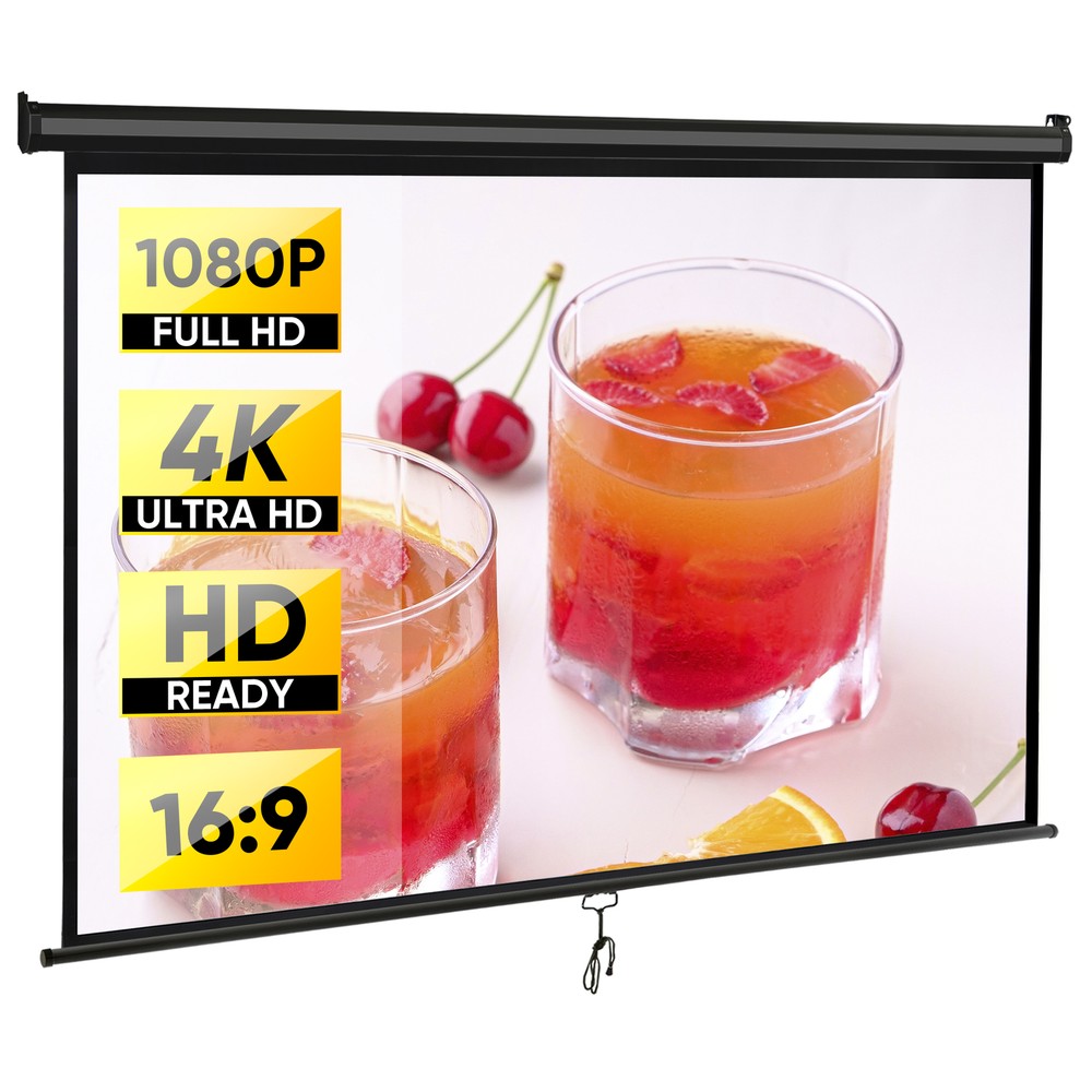 Outdoor Projector Screen Pull Down 80" 16:9 HD Ceiling Projection Screen Black
