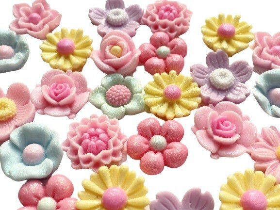 Pastel Posies - Shelly's Buttons - Flat Back Flower Embellishments - Craft Scrap