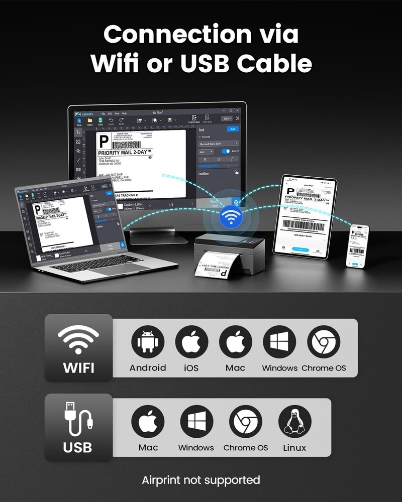 Phomemo Wifi Label Printer 4x6 Shipping Label Printer Wireless Thermal Printer