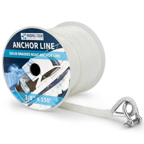 Anchor Line - White, 3/8" x 150' Premium Solid Braid MFP Boat Rope with