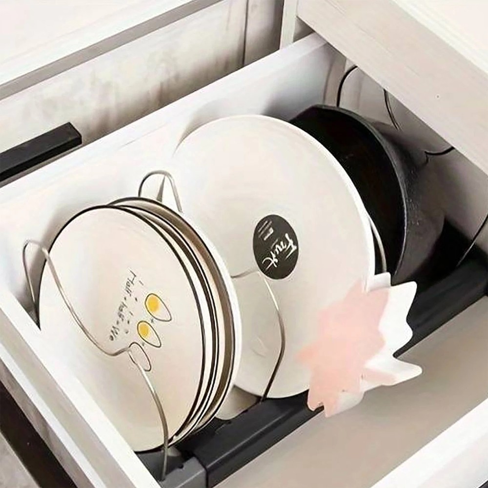 Expandable Adjustable Kitchen Organizer Rack for Pot Lids, Pans, Plates Cabinet