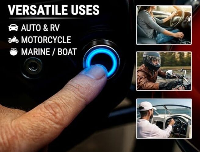 Black Aluminum Push Button Switch 22mm with Socket, 3A 12vDC Latching Blue