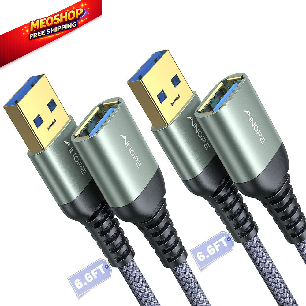 AINOPE 2 Pack USB Extensions Cable High Speed 3.0 6.6FT+6.6FT, Grey