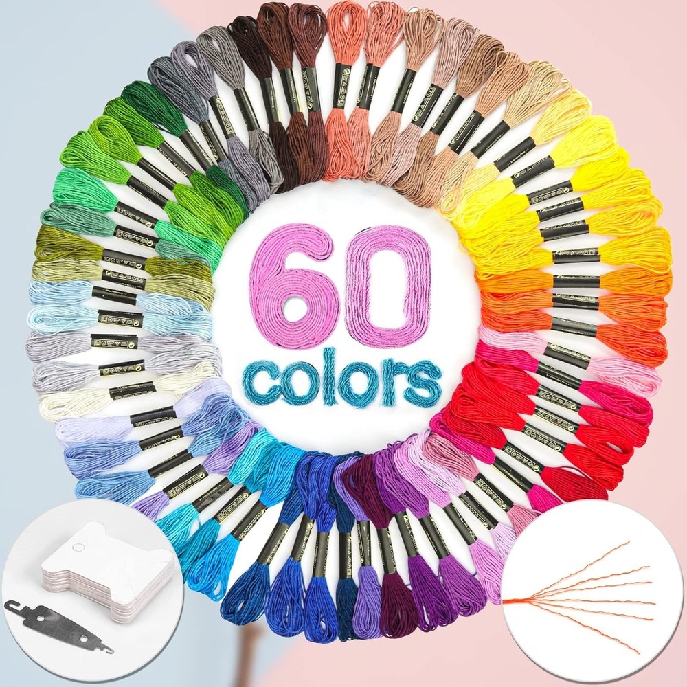 Vibrant 60-Piece Polyester Thread Bundle for Crafts - Strong & Fading Resistant