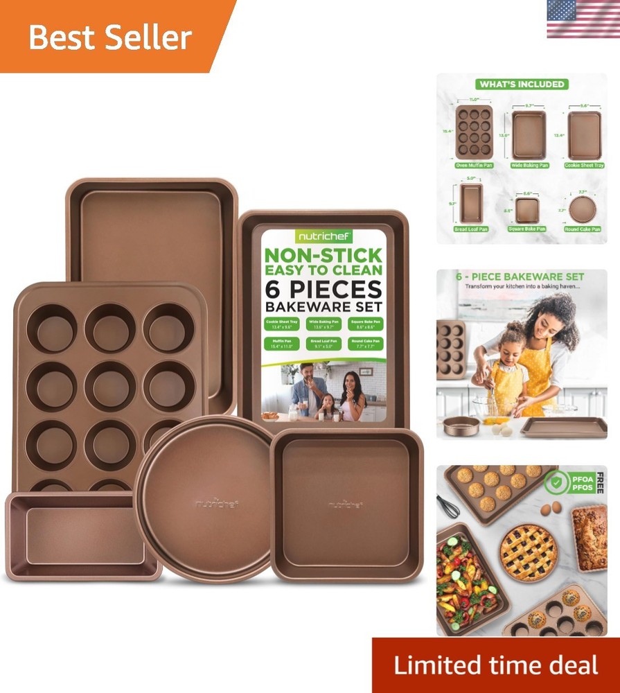 Gold Nonstick Bakeware Set – Essential 6-Piece Baking Pans for All Needs