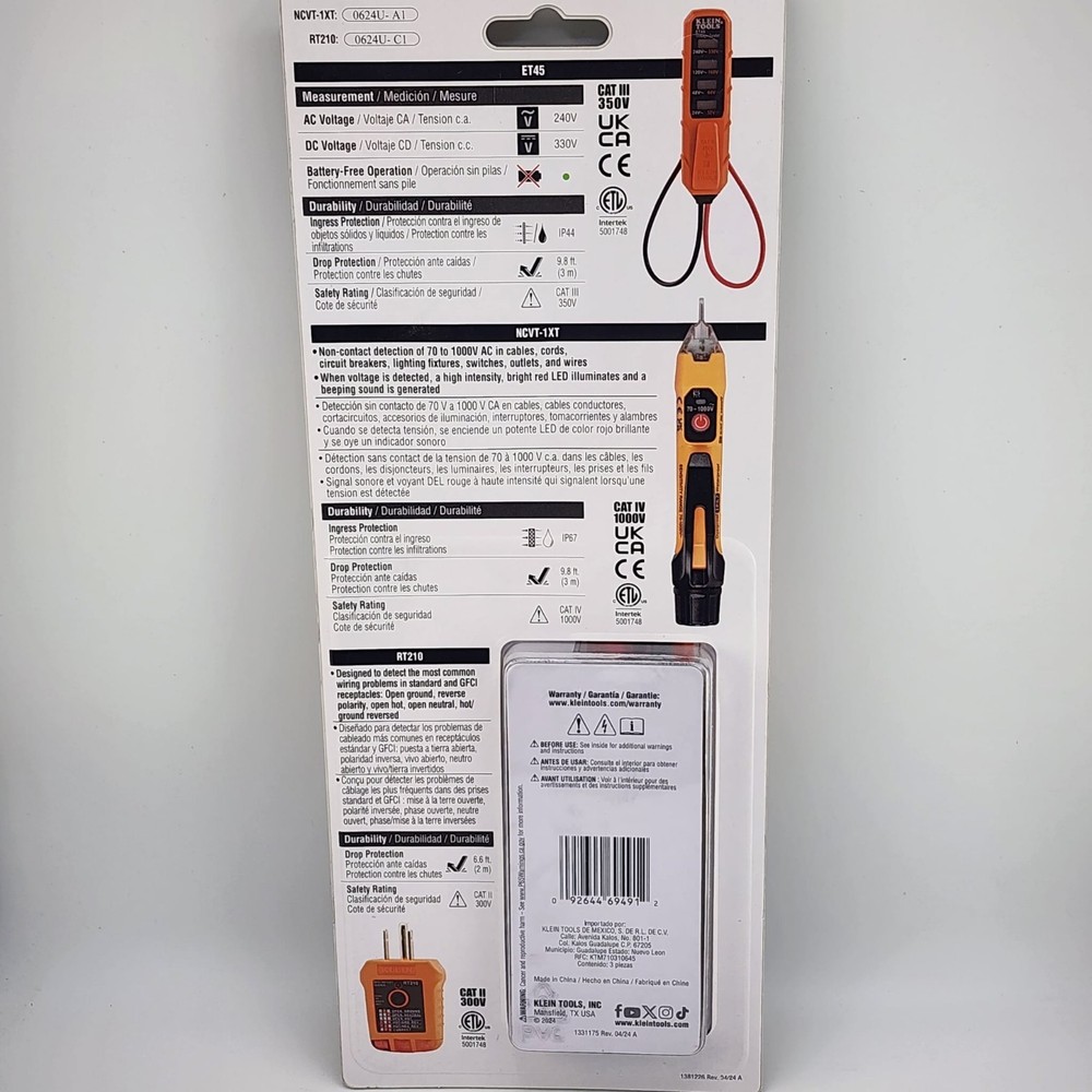 NEW Klein Tools ET45KITXT Voltage Testers and Receptacle Tester Kit