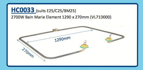 ROBAND 2700W BAIN MARIE ELEMENT 1290 x 270mm (VL71D000) HC0033 E25 C25 BM25
