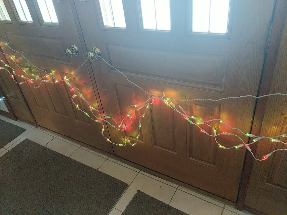 TWO Swag Style Indoor/Outdoor String Light Set 100 Red Green Bulbs, White string