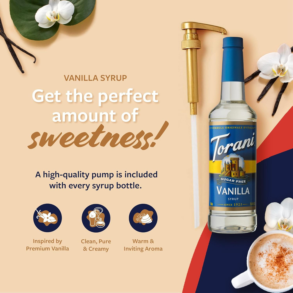 Sugar Free Coffee Syrup, Vanilla Flavored Syrup for Drinks, Zero Calorie, Pump I