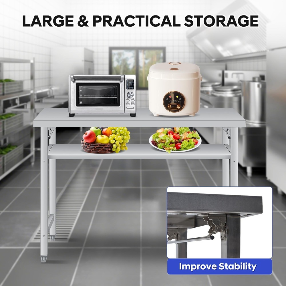 36" x 24" Stainless Steel Folding Table Foldable Prep Table Worktable Kitchen