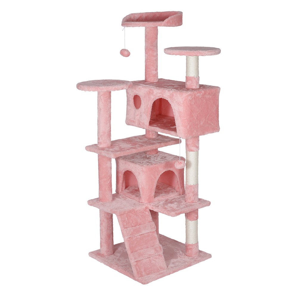 53" Cat Tree Activity Tower Pet with Scratching Posts Ladders Indoor Pink